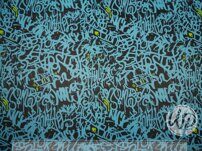 Мембранная ткань «Граффити голубые на черном фоне».